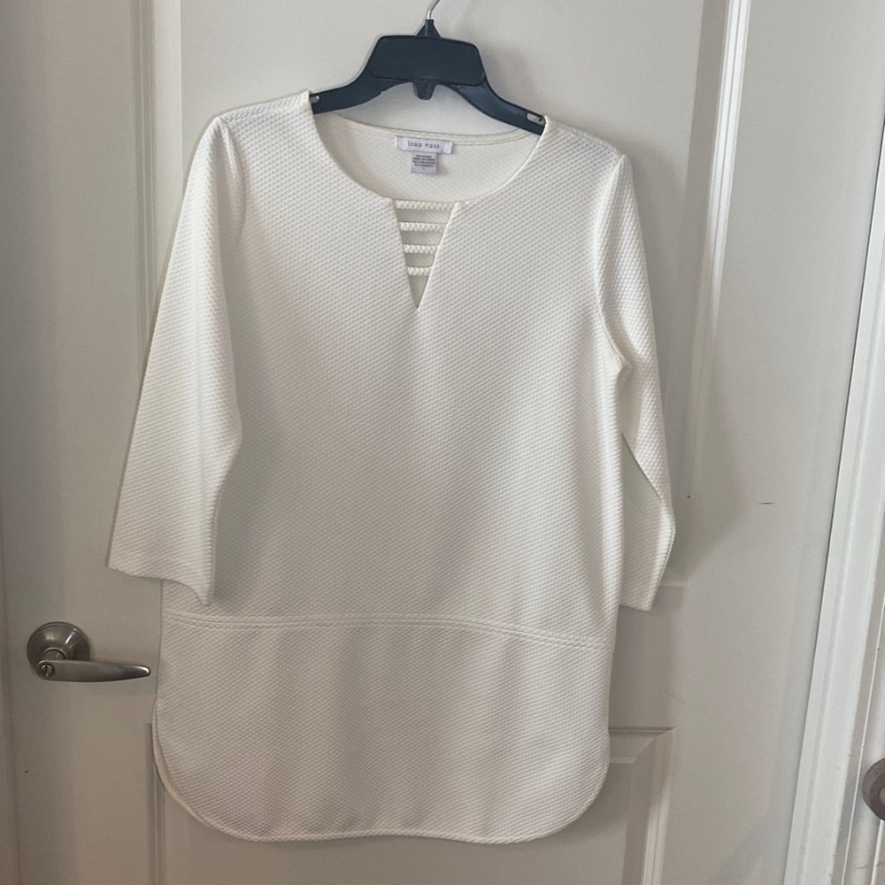 NWOT Joan Vass White Notch Neck Tunic Top